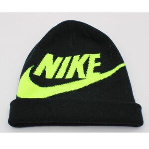 Nike Youth Beanie Hat OSFM Black & Neon Green Logo Could Fit Adult Acrylic Warm